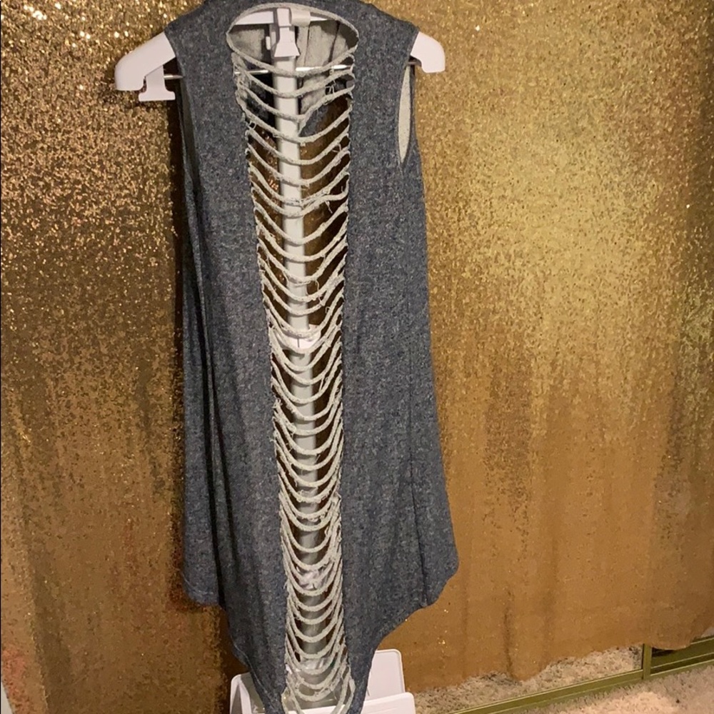 Hooded shredded vest